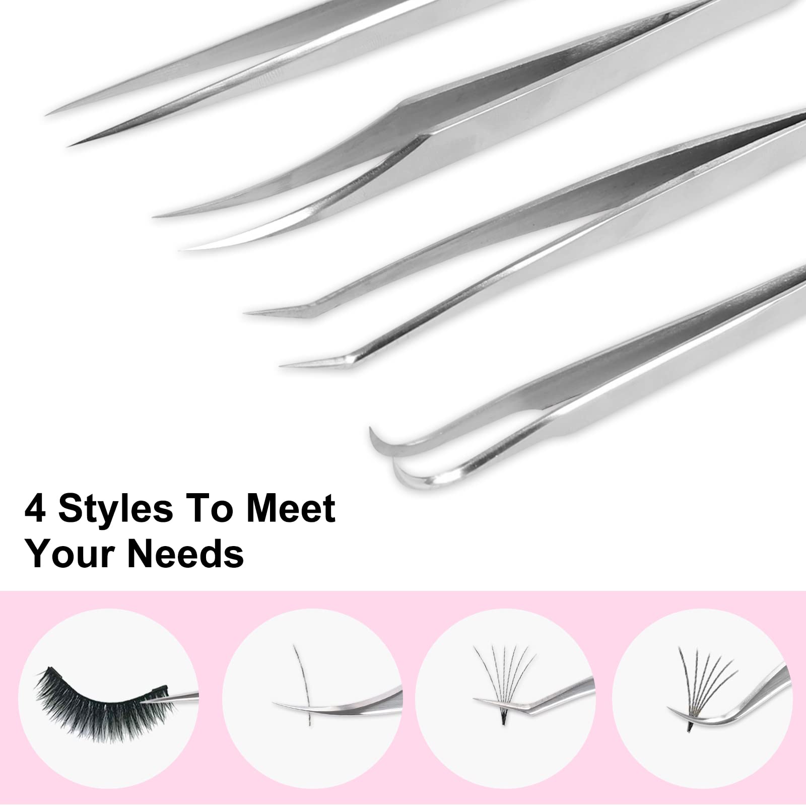 Professional 4PCS Stainless Steel Eyelash Extension Tweezers Set - DIY Lash Applicator, Eyebrow Tweezers & Removal Tools for Salon & Home Use | Perfect for Lash Artists, Beginners & DIY Beauty Enthusiasts