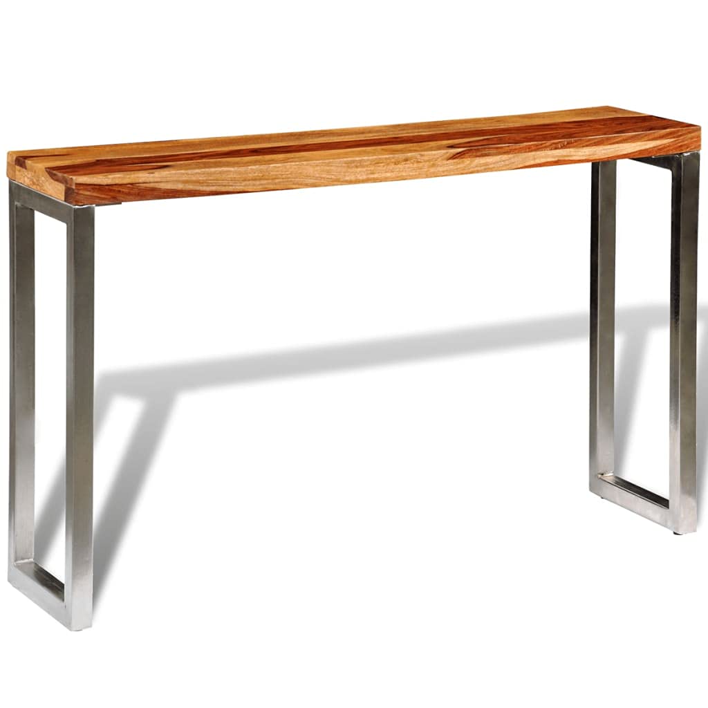 Solid Sheesham Wood Console Table with Steel Legs - Modern Bedside, Side, Sofa Table for Living Room & Bedroom - Easy to Assemble & Clean - Perfect for Entryway, Hallway, or Behind Couch Decor