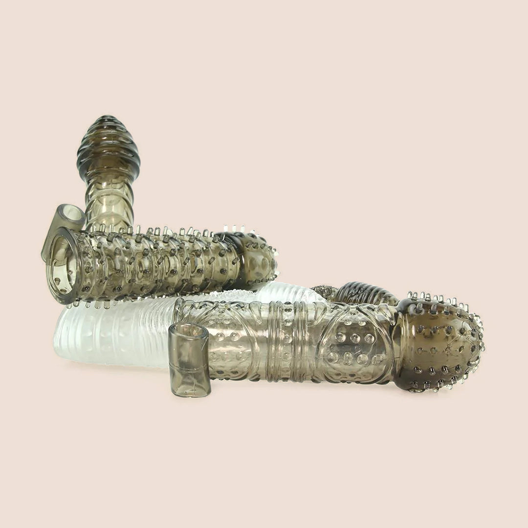 Premium Vibrating Penis Sleeve Kit - Textured Stimulation Sleeve for Enhanced Pleasure | Couples Sex Toy for Intimate Moments & Solo Play | Waterproof & Rechargeable Adult Toy