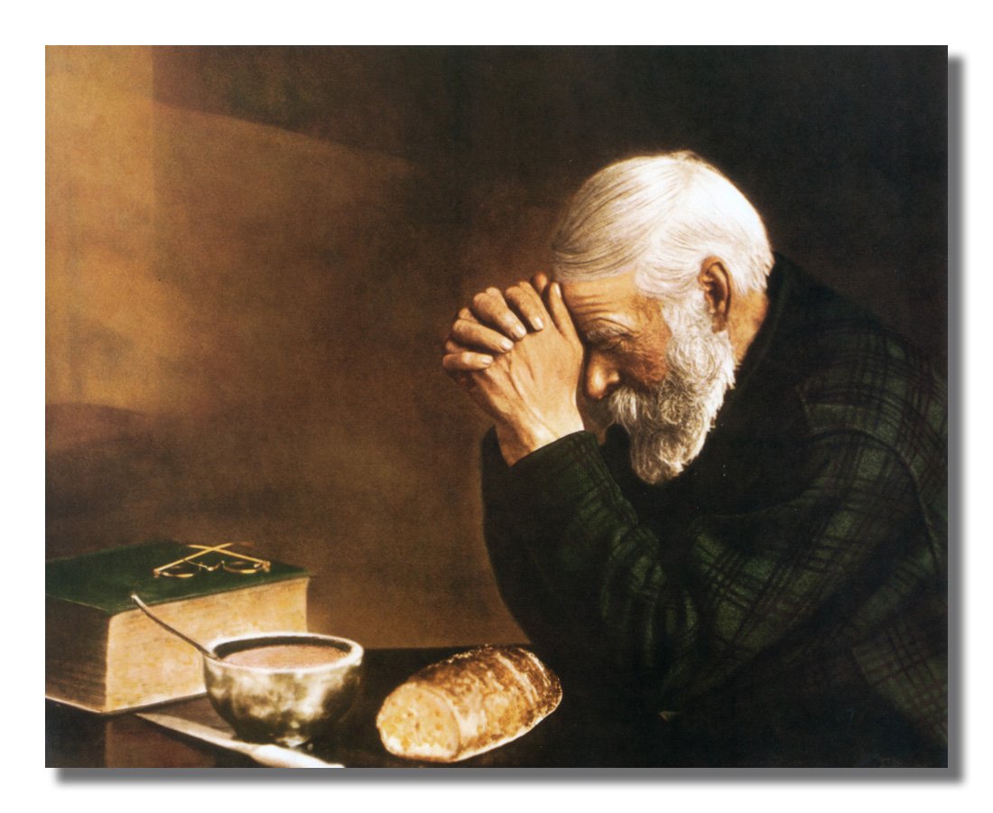 8x10 Religious Wall Art Print - Daily Bread Man Praying at Table Grace - Perfect for Home Decor, Church, Prayer Room & Christian Gifts