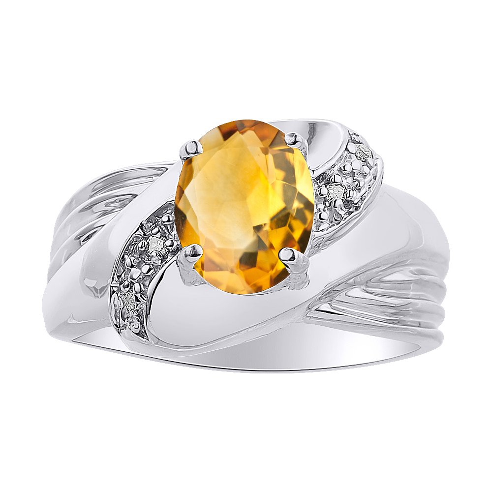 Sterling Silver Diamond & Citrine Ring Set - Color Stone Birthstone Jewelry for Women, Perfect for Gifts, Anniversaries, and Special Occasions