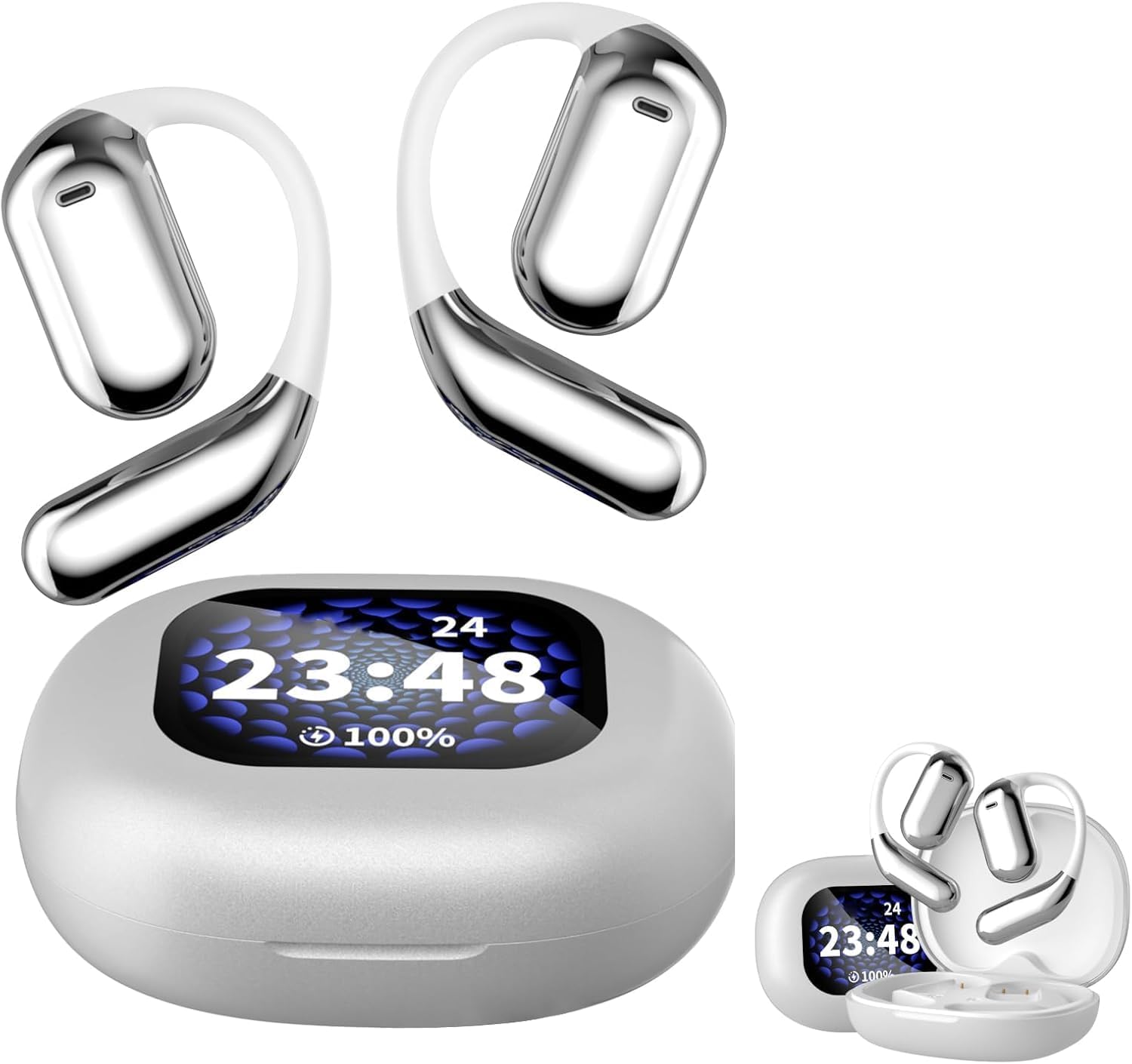2024 New AI Language Translation Earbuds - True Wireless Open Ear Bluetooth 5.4 Headphones with LED Display, IPX5 Waterproof for Running, Gym, Travel & Outdoor Sports (Black) - Perfect for Multilingual Communication & Active Lifestyle