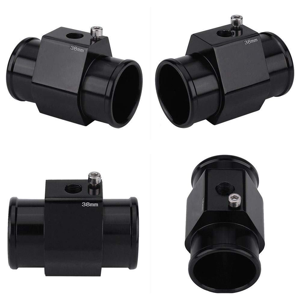 Black Aluminum Water Temperature Gauge - 38mm Radiator Sensor Adapter with Hose Clamps | Universal Fit for Car, Truck & Motorcycle Cooling Systems