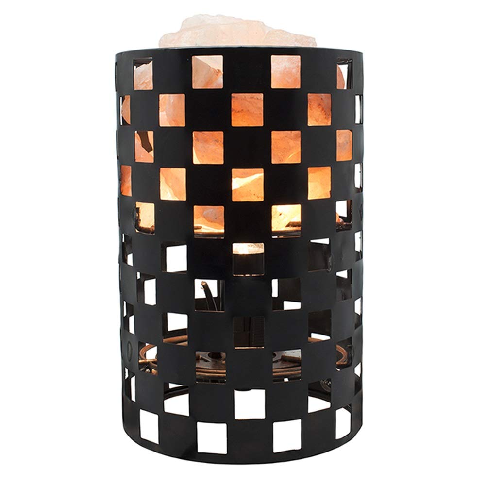 Himalayan Salt Lamp Night Light - Natural Air Purifier & Mood Light for Bedroom, Office, Yoga - Warm Amber Glow, Black Crystal Salt Lamp (13.6