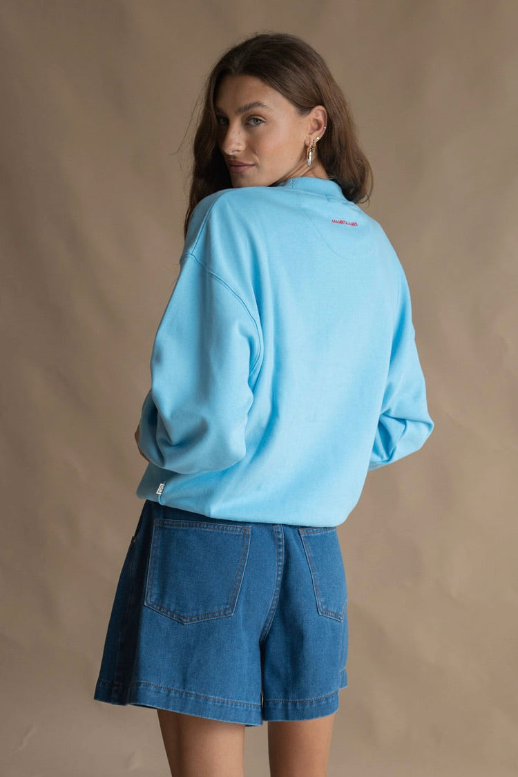 Bisous Ice Blue Sweatshirt for Women | Soft Fleece Pullover | Casual Winter Fashion | Perfect for Coffee Dates & Weekend Outings