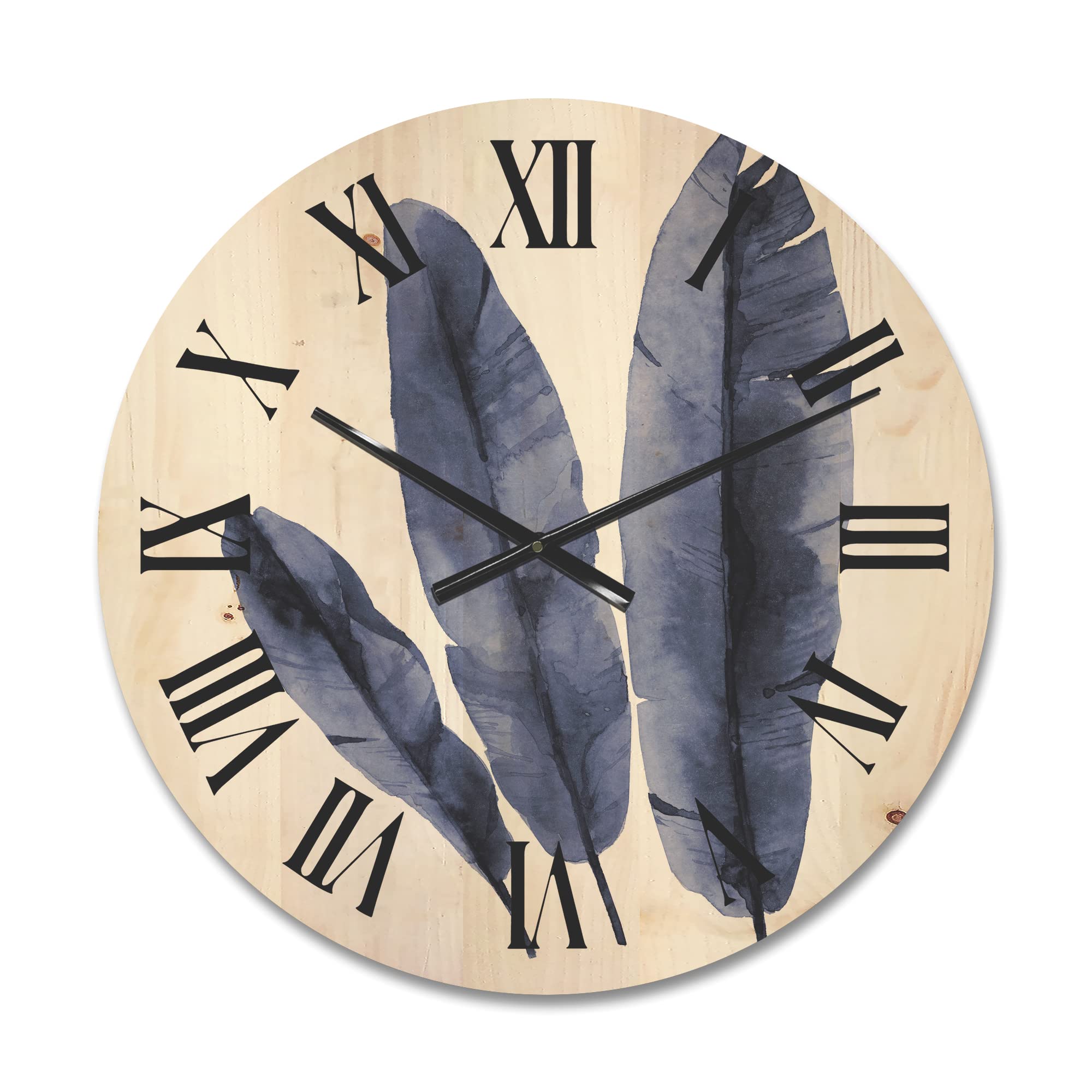 Navy Blue Tropical Banana Leaves Wall Clock - Large Decorative Wooden Floral Botanical Clock for Living Room, Bedroom & Office Décor | Perfect for Beach House, Boho & Tropical Home Decor