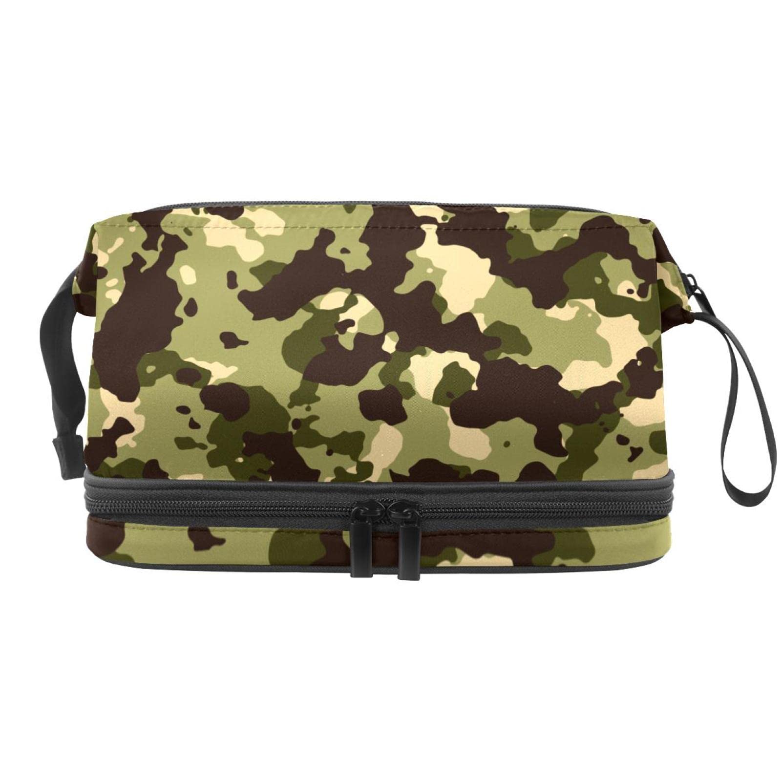 Large Travel Cosmetic Bag for Women - Green Brown Camouflage Makeup Organizer & Toiletry Pouch | Perfect for Vacation, Gym, Business Trips & Daily Essentials Storage