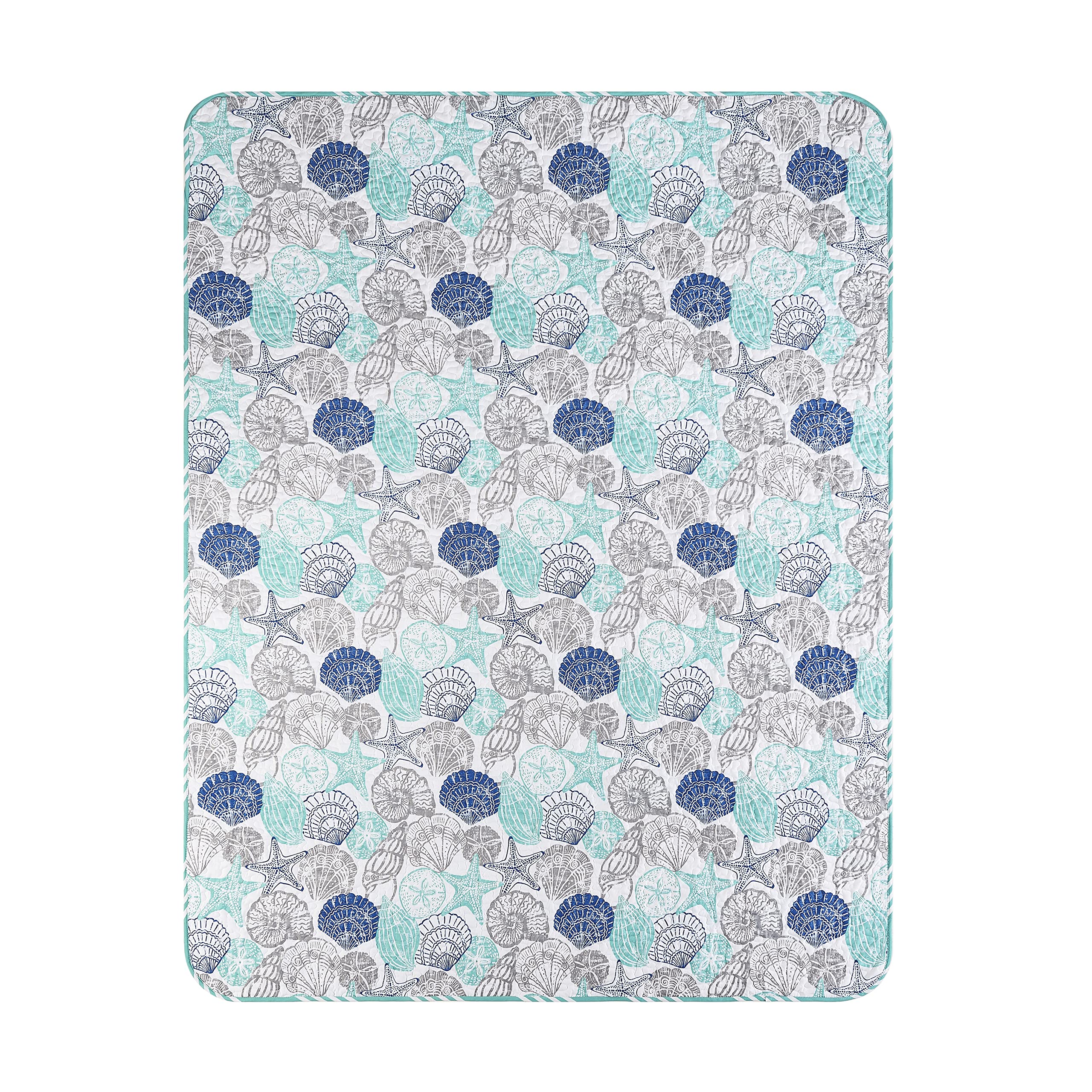 King Size Beach Quilt Set - Seashell & Starfish Coastal Bedding for Vacation Homes