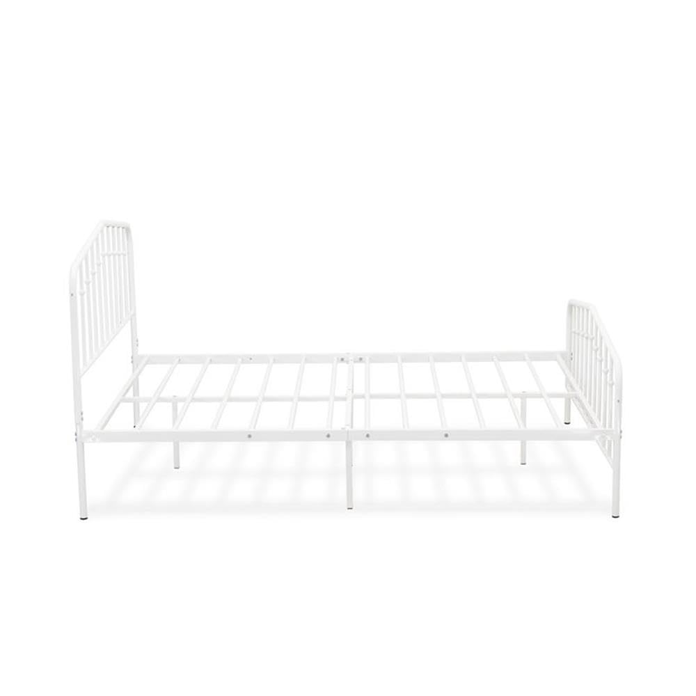 East West Furniture KHFBWHI Kemah Full Bed Frame with 3 Sturdy Metal Legs - White Powder Coated Deluxe Bed Frame for Bedroom, Guest Room & Dormitory