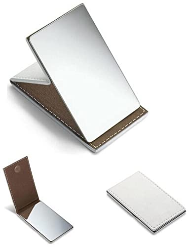 Shatterproof Stainless Steel Ultrathin Folding Travel Mirror - Compact Makeup Mirror with PU Leather Case for Women & Men - Perfect for Travel, Camping, Emergency Signaling & Daily Use at Home, Office or Gym
