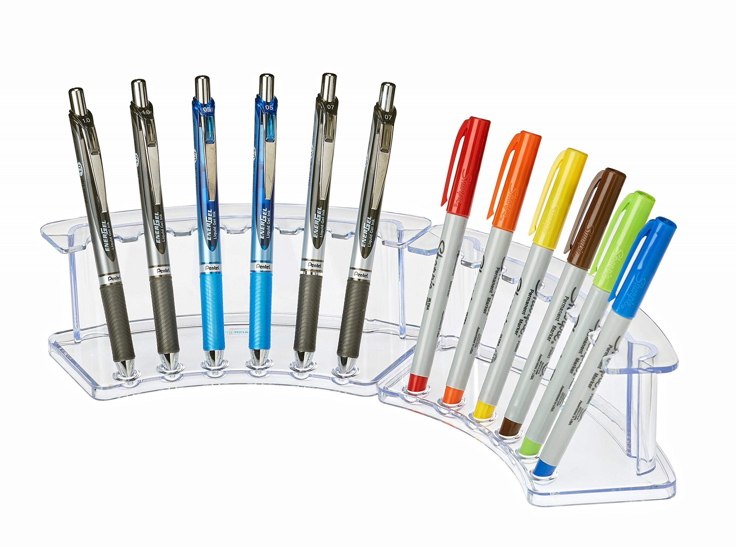 AdirOffice 6-Slot Acrylic Pen Holder - Pack of 2 for Home & Office Organization (Clear)