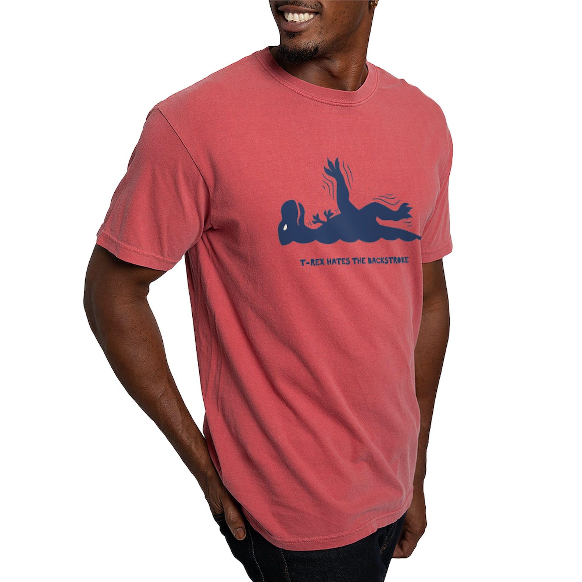 Men's Comfort Colors T-Rex Backstroke Graphic T-Shirt | Dinosaur Theme Casual Tee for Everyday Wear & Funny Gifts