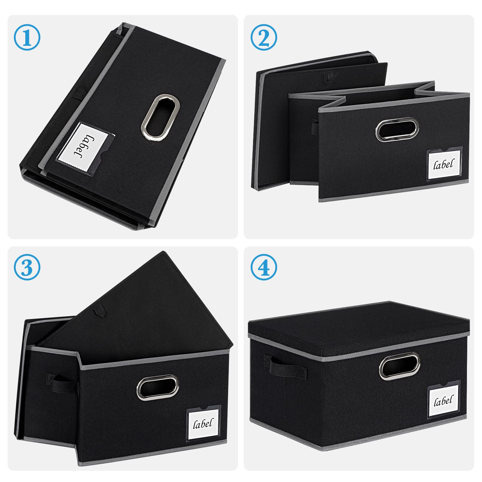 Extra Large Foldable Storage Bins with Lids - Heavy Duty Fabric Storage Baskets with 3 Handles & Labels for Closet, Home, Bedroom, Office Organization - Perfect for Seasonal Clothes, Toys & Household Items (Black)