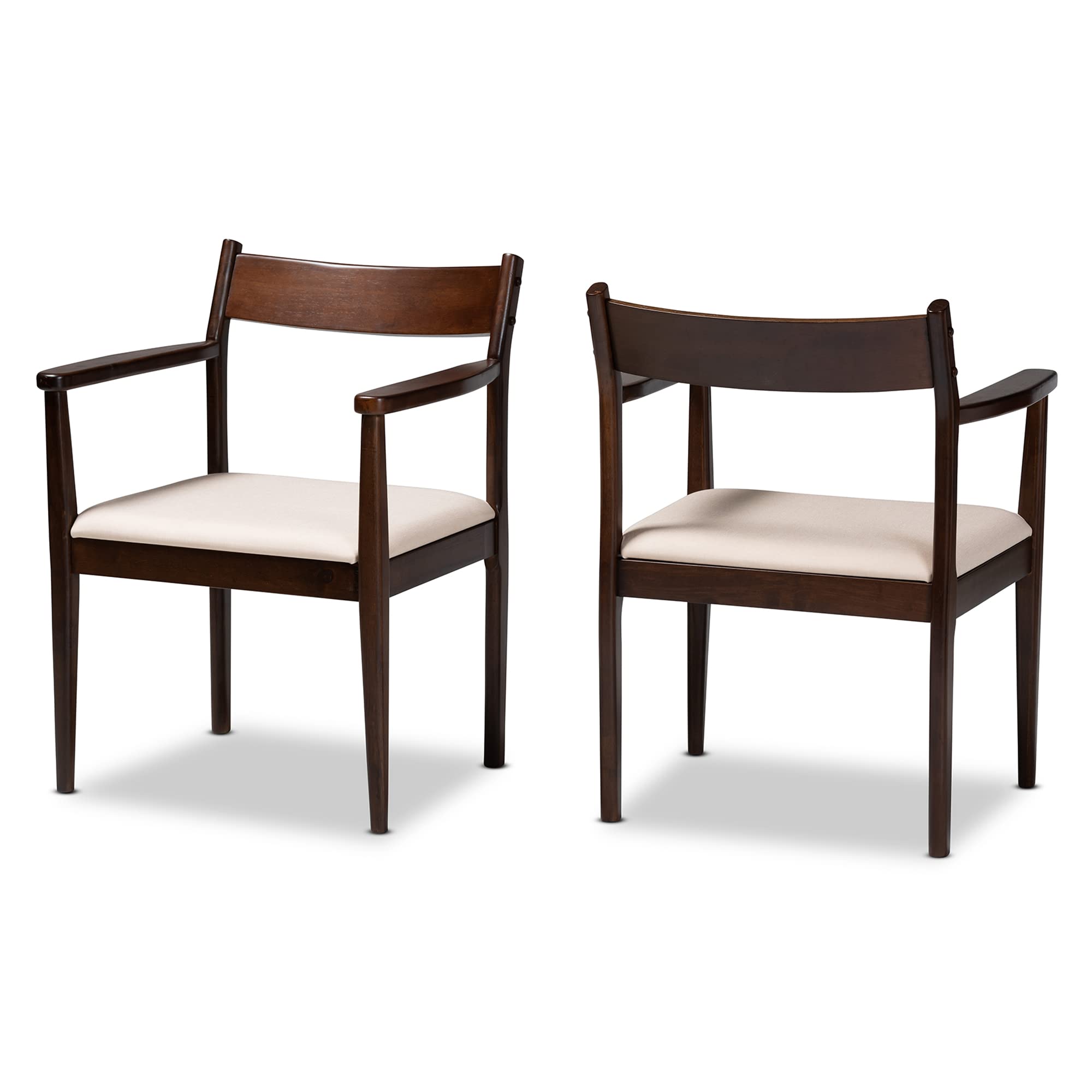 Baxton Studio Coretta Modern Dining Chairs Set of 2 - Cream & Dark Brown Upholstered Side Chairs for Kitchen, Dining Room, and Breakfast Nook