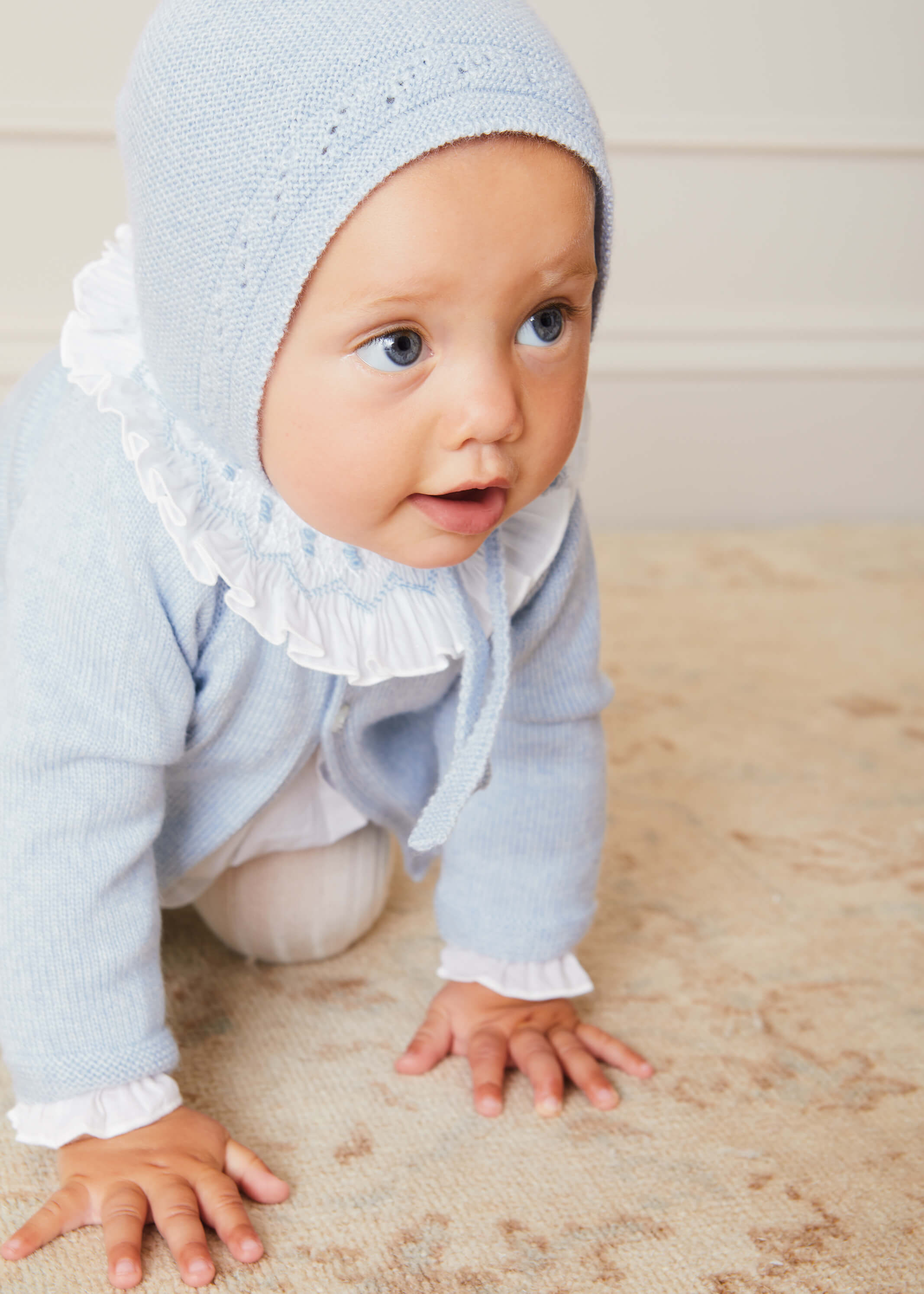 Light Blue Two-Button Baby Cardigan for 1-9 Months - Soft & Cozy Newborn Knitwear for Photo Shoots, Outings & Gifts