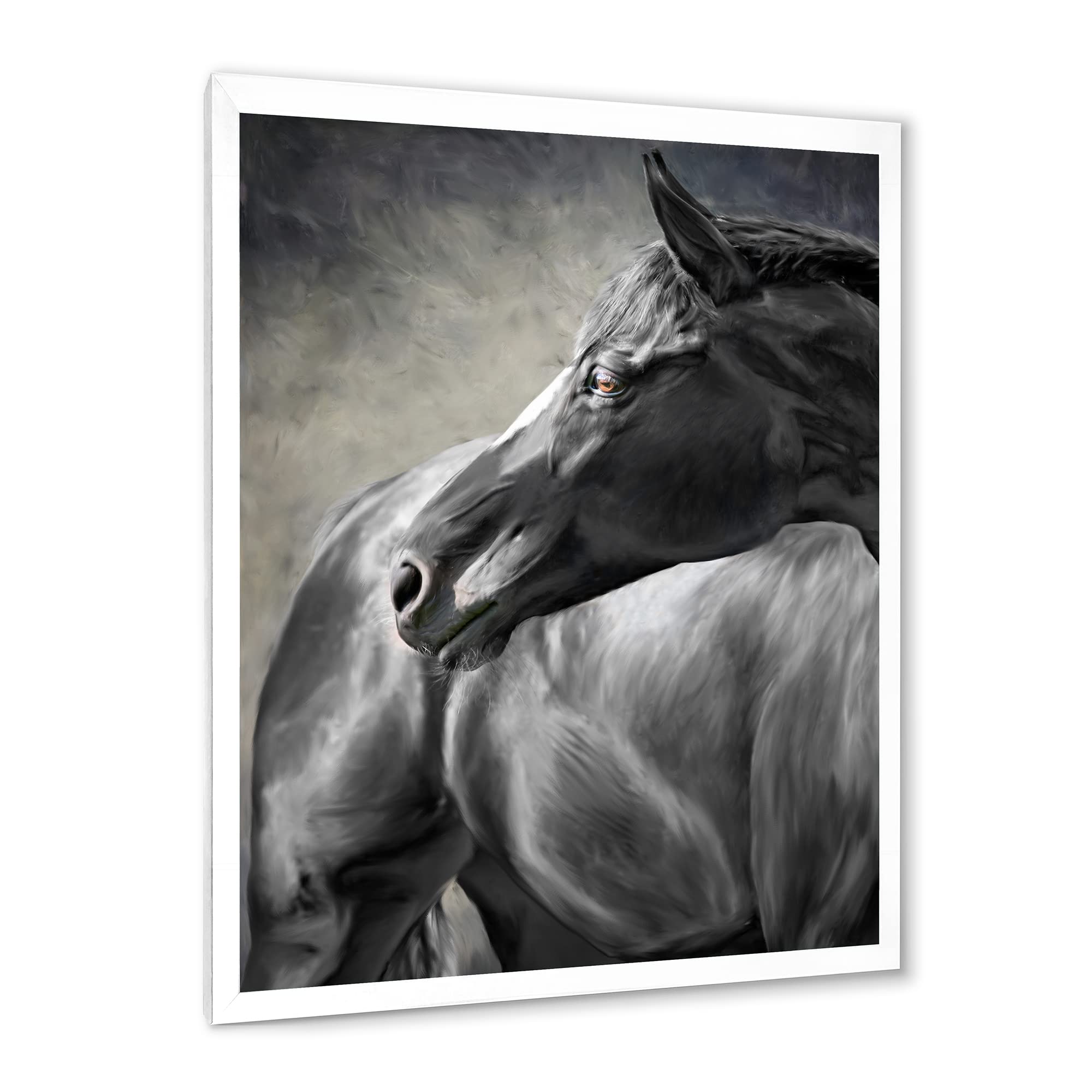 Farmhouse Framed Wall Art - Portrait of a Black Horse - Elegant Home Decor for Living Room, Bedroom & Office