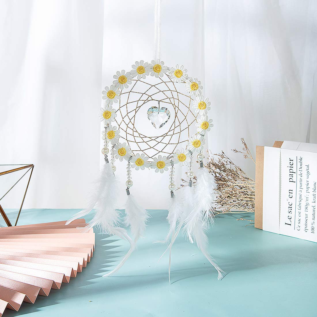 Yellow Flower Feather Hanging Suncatcher with Crystal Prisms - Rainbow Maker Window Decor, Garden Ornament & Unique Gift for Home, Wedding, Baby Shower