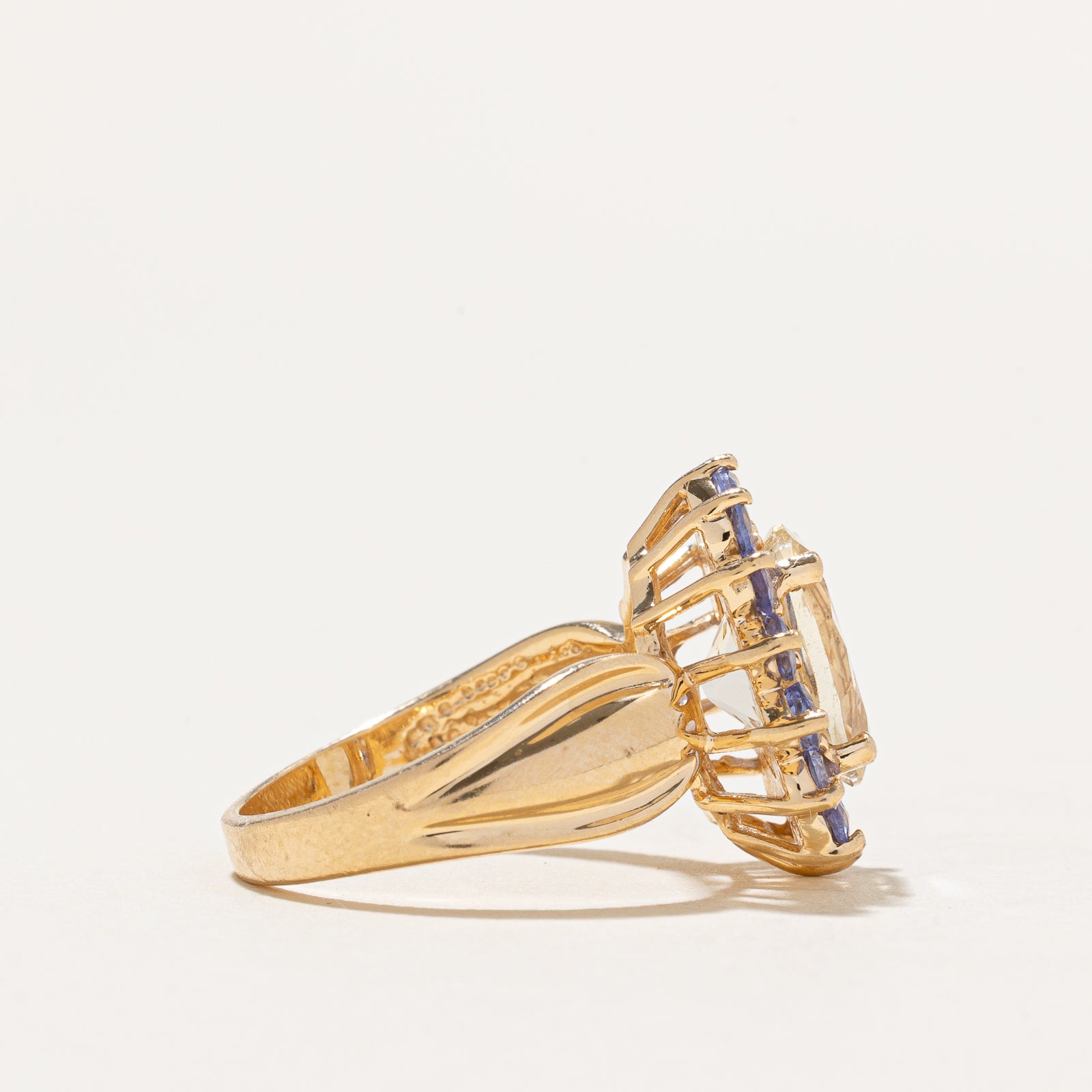 3.20ctw Citrine & Tanzanite Petal Cocktail Ring - Size 6 | Elegant Statement Jewelry for Parties, Weddings & Special Occasions