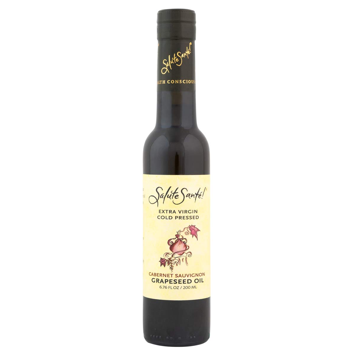 Premium Cold Pressed Extra Virgin Cabernet Sauvignon Grapeseed Oil - 6 Pack (200ml Each) | Vegan, Non-GMO Cooking Oil for Salad Dressings, Marinades & Gourmet Finishing | Healthy High Heat Oil for Baking, Sautéing & Skin Care | Salute Sante! Brand