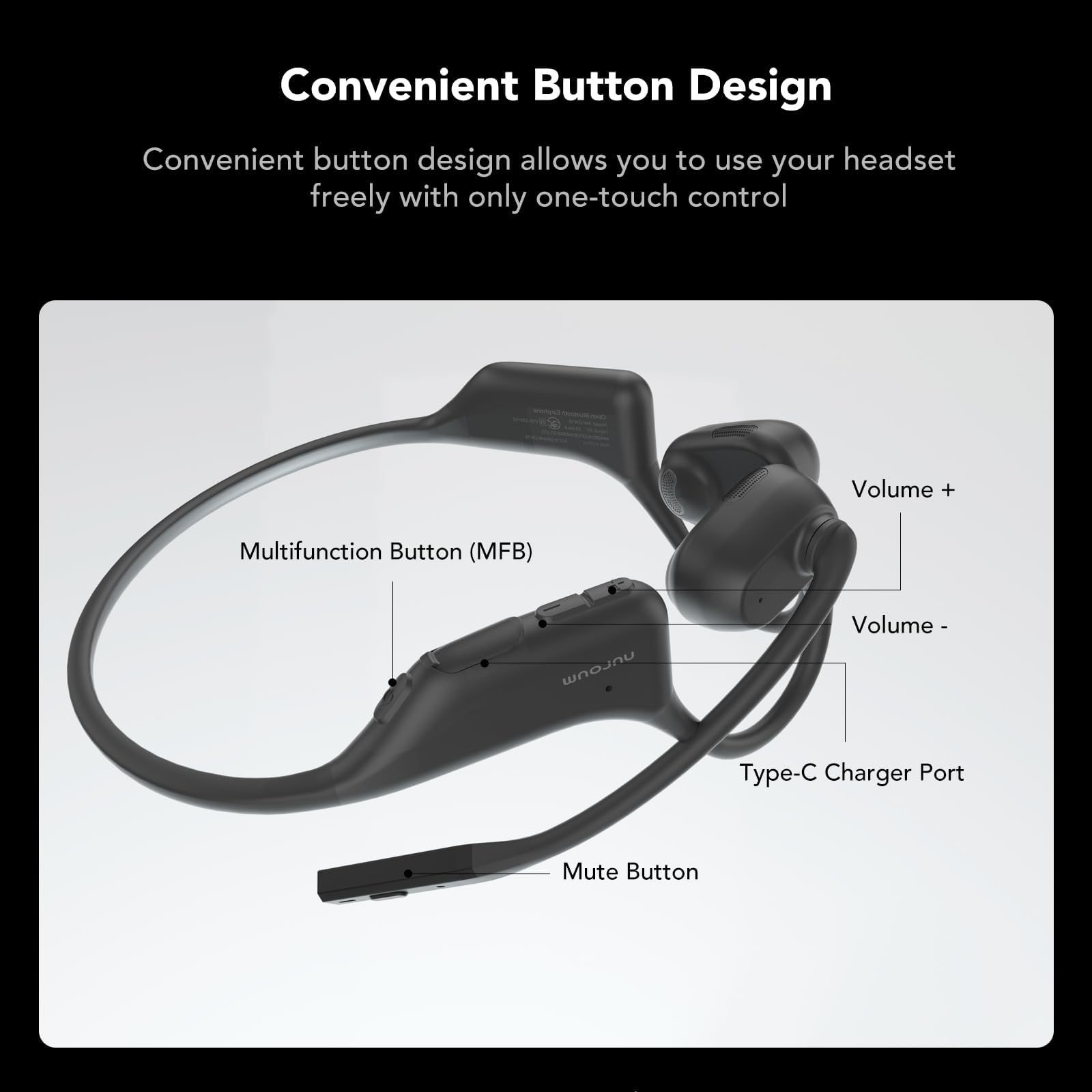 NUROUM OpenEar Pro Wireless Bluetooth Headphones with ENC Noise Cancelling Mic - Bluetooth 5.3 Multi-Point Connection, Sweatproof Design, 15H Battery Life - Perfect for Driving, Office Work, Workouts & Outdoor Activities
