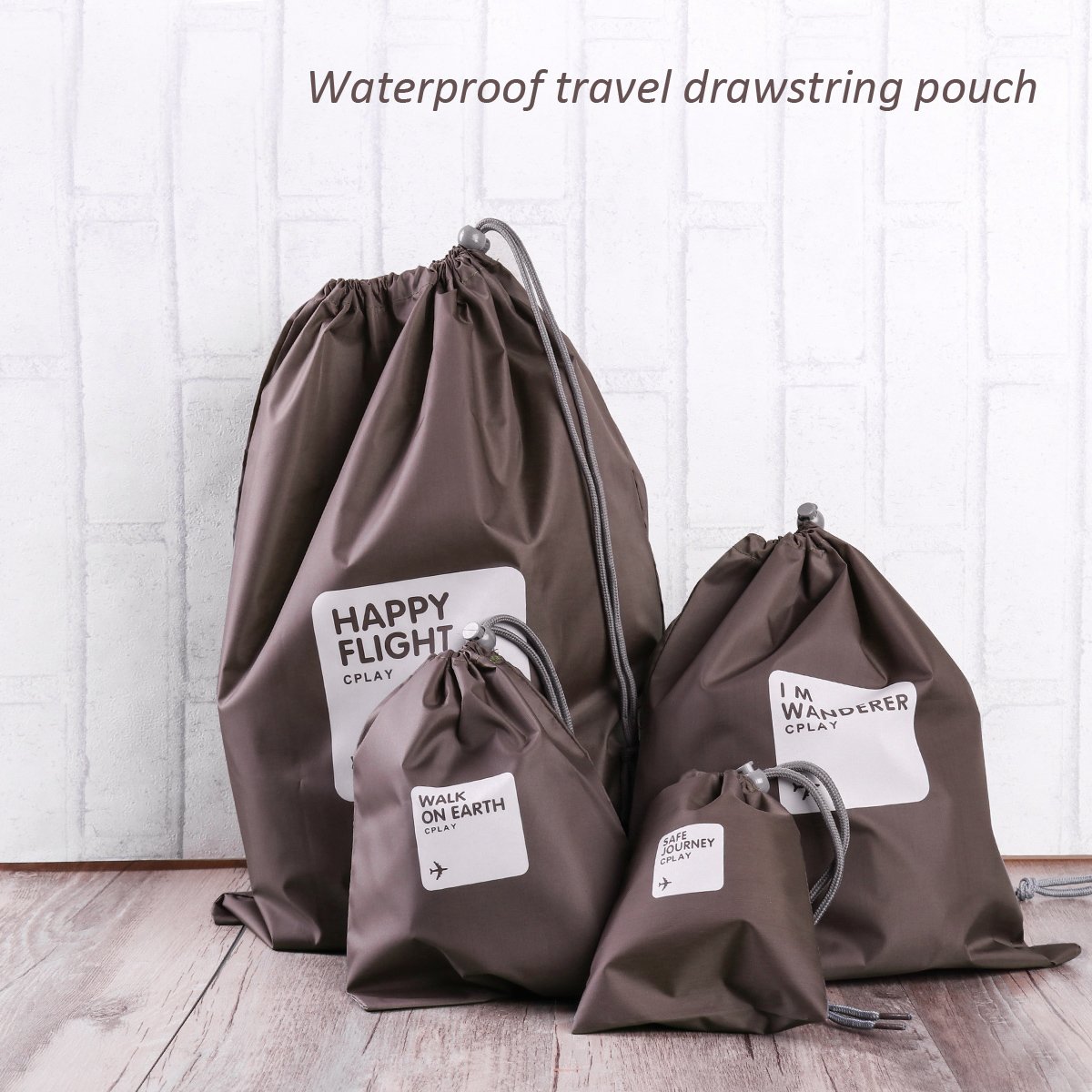 VORCOOL 4-Pack Waterproof Nylon Drawstring Storage Bags - Travel Organizer for Toiletries, Clothes & Accessories (Olive Green) - Perfect for Camping, Gym & Beach Trips