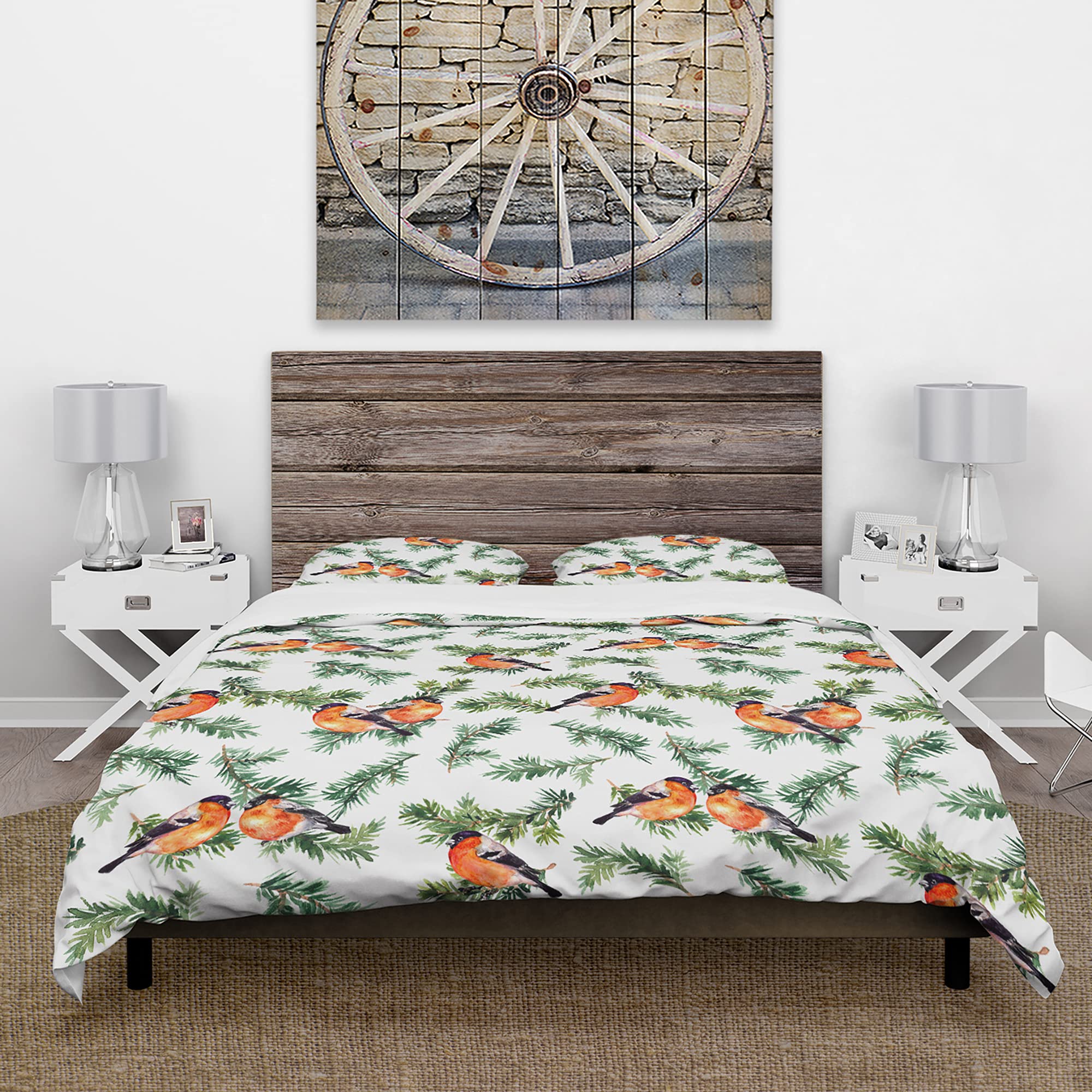 Traditional Red Robin Birds on Pine Branch Duvet Cover Set - Twin Size 3-Piece Bedding Set for All Seasons | Perfect for Cozy Bedrooms, Guest Rooms & Nature-Themed Decor