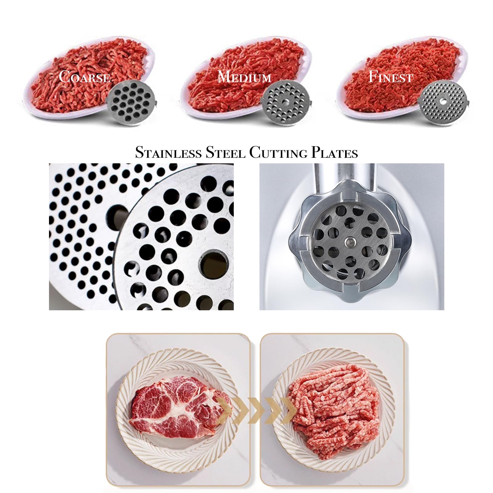 Sunmile SM-G33 1HP 800W Electric Meat Grinder - ETL Certified Stainless Steel Meat Mincer & Sausage Stuffer with Stainless Steel Blades & Plates - Perfect for Home Kitchen, Butcher Shop & Commercial Use