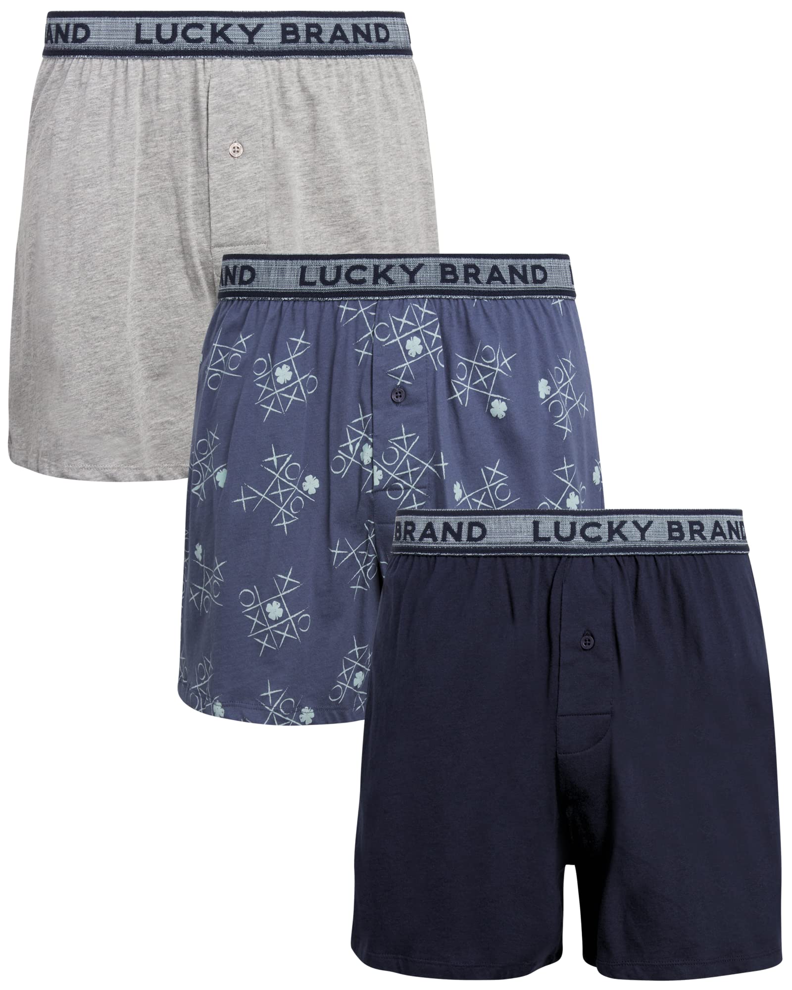 Lucky Brand Men's Boxer Shorts 3-Pack - Soft Knit Cotton Underwear with Functional Fly, Breathable & Comfortable for Daily Wear - Sizes S to XXL - Perfect for Work, Gym & Lounging