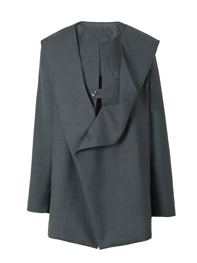 Stylish Asymmetrical Korean Blazers for Women - Round Neck Long Sleeve Casual Loose Fit Solid Color Jacket | Office Wear, Date Night Outfits & Spring Fashion
