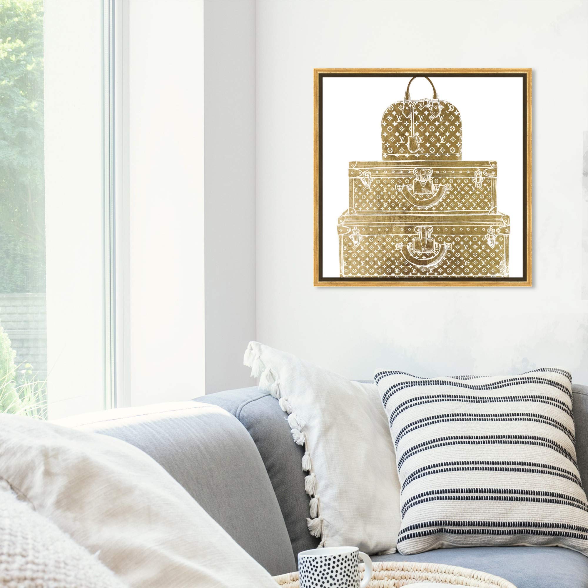 Oliver Gal Artist Co. Royal Bag & Luggage Diecut Canvas Wall Art - 20x20 Inch Fashion Glam Home Decor Print in Gold & White - Perfect for Living Room, Bedroom & Office Decor | Travel-Themed Framed Artwork