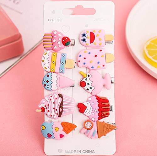 YUXANA 10 Pack Glitter Metal Hair Clips for Women, Girls & Babies - Multi Color Barrettes for Everyday Style, Parties & Special Occasions (Ice Cream Design)
