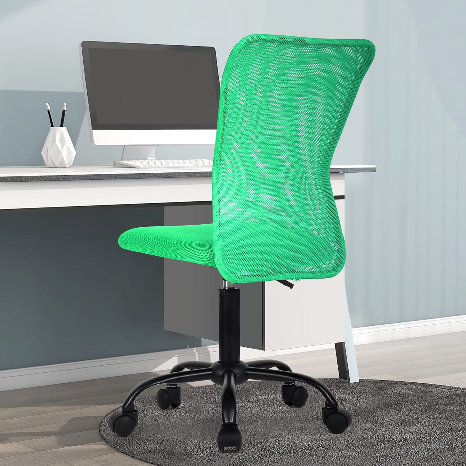 Ergonomic Home Office Chair - Adjustable Height Mid Back Mesh Computer Desk Chair with Wheels & Swivel, No Armrest, Green - Perfect for Small Office, Student Study & Task Workstation