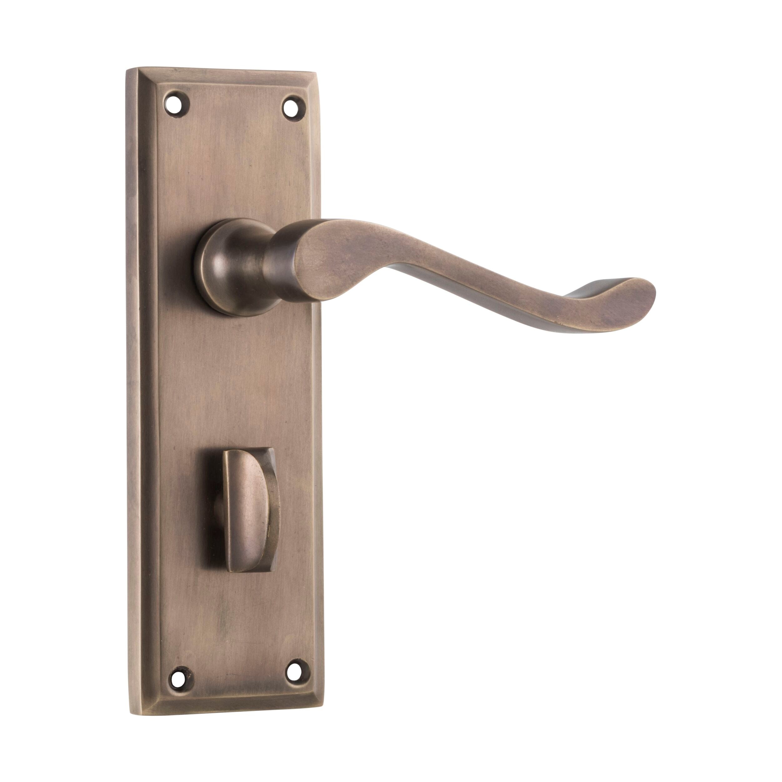 9709P Door Lever Camden Privacy Pair in Antique Brass - 152mm x 50mm x 60mm (HxWxD) - Vintage Style Interior Door Handles for Bedroom, Bathroom & Closet Privacy Locks
