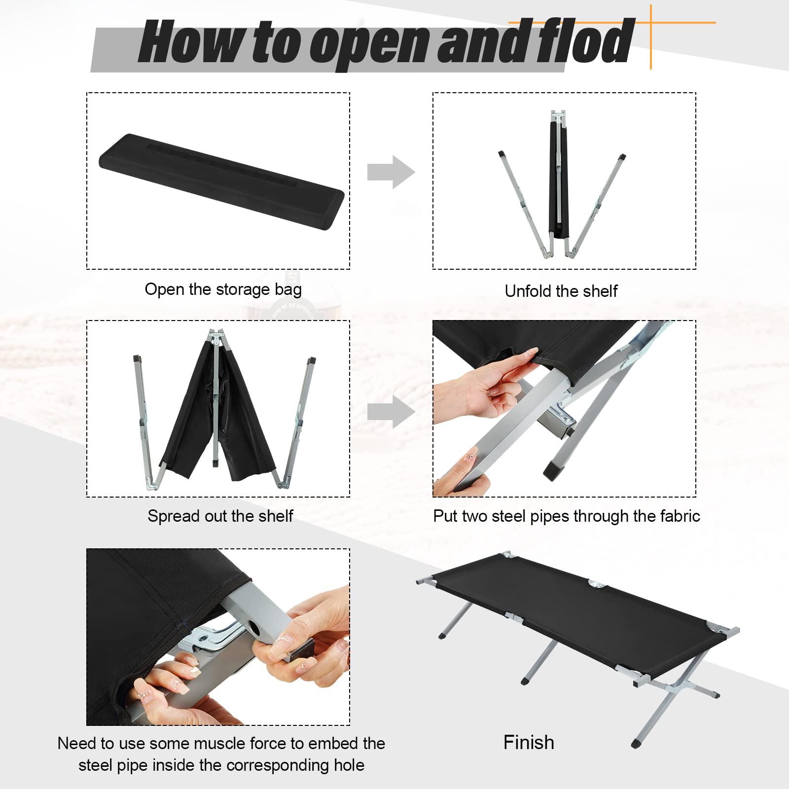 Geetery 2-Pack Portable Folding Camping Cot with Carry Bag - Heavy Duty 529 lbs Capacity Twin Size Military Cot for Outdoor Sleeping, Travel & Camping (Black) - Perfect for Backpacking, Hiking & Emergency Preparedness