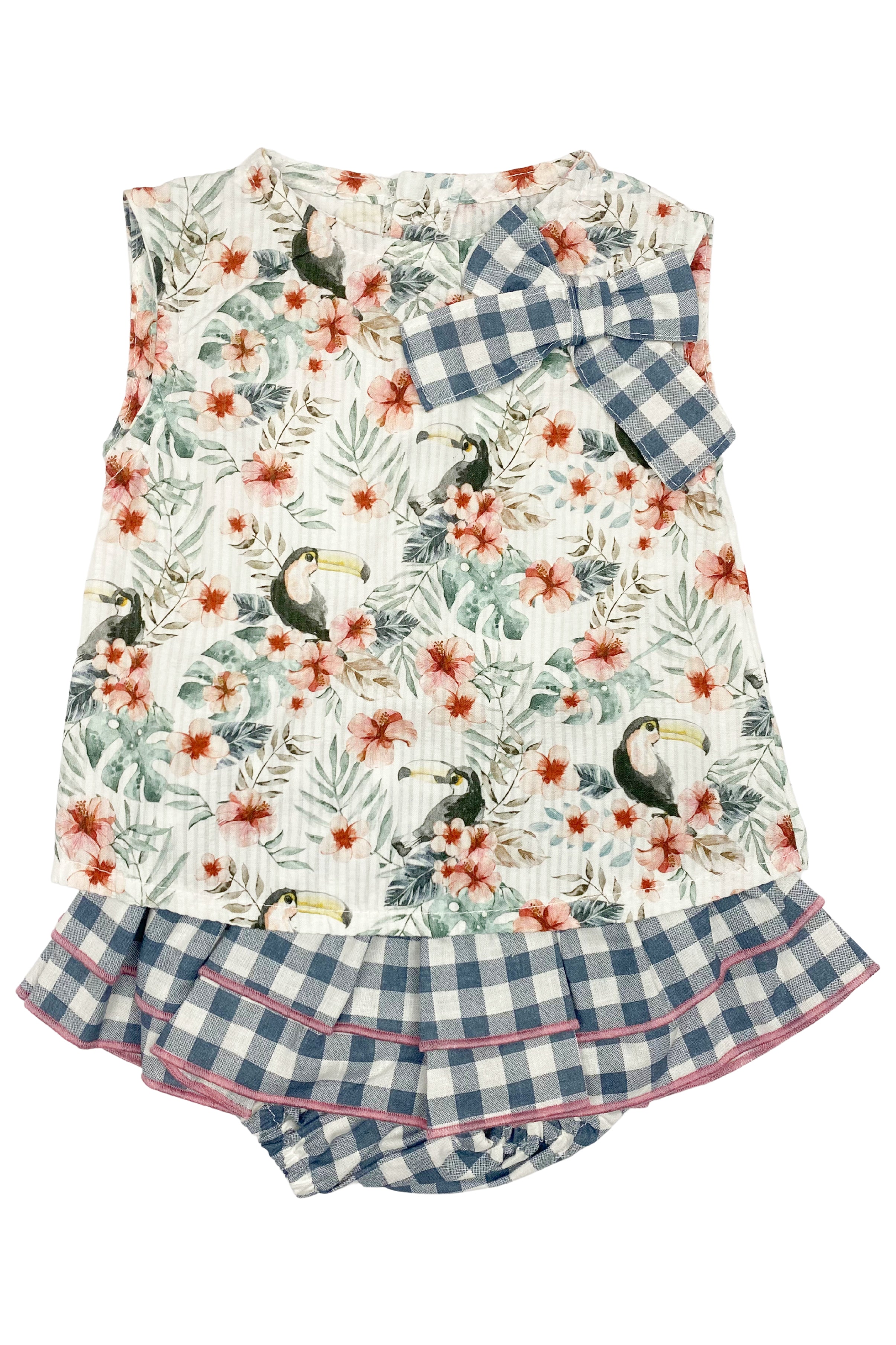 Stylish Veronica Toucan Print Blouse & Gingham Skirt Set - Tropical Summer Outfit for Women | Perfect for Beach Vacations, Date Nights & Casual Wear