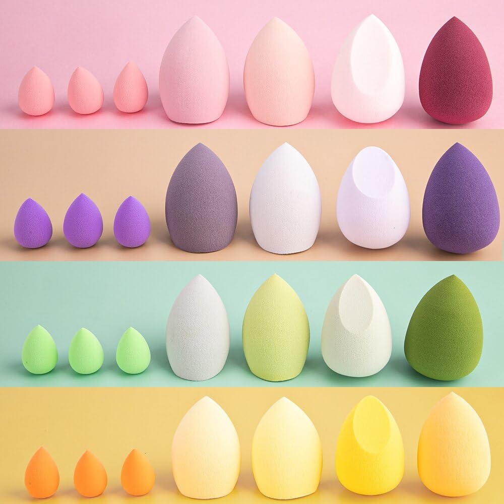 Bella Hararo 7-in-1 Elastic Soft Makeup Sponge Beauty Blender with Plastic Jar - Purple | Foundation Blending, Contouring & Highlighting | Perfect for Professional Makeup & Travel