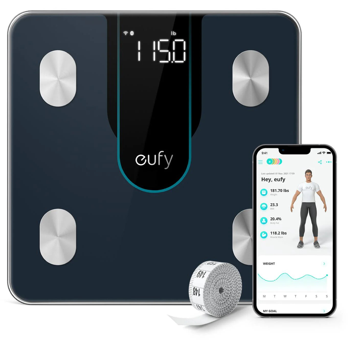 Eufy Smart Scale P2 - Bluetooth Body Fat Scale with App Sync, High Precision Digital Bathroom Scale for Weight, BMI, Muscle Mass - Perfect for Home Fitness Tracking & Health Monitoring (Black)