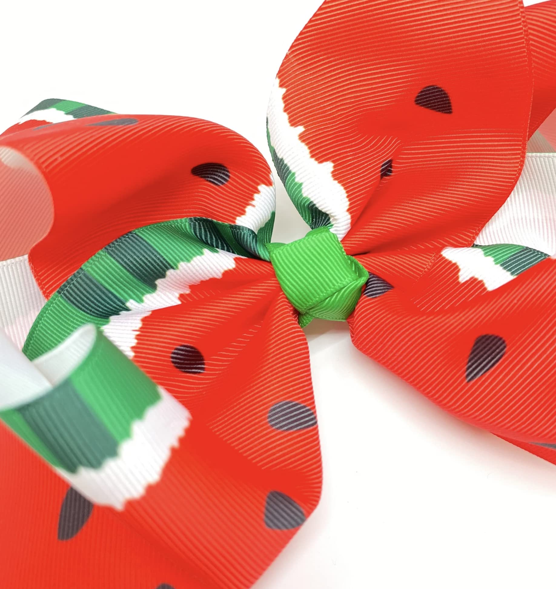 8-Inch Jumbo Handmade Grosgrain Ribbon Hair Bow with Alligator Clip - Watermelon Print Hair Accessories for Women & Girls - Perfect for Parties, Weddings, and Everyday Fashion