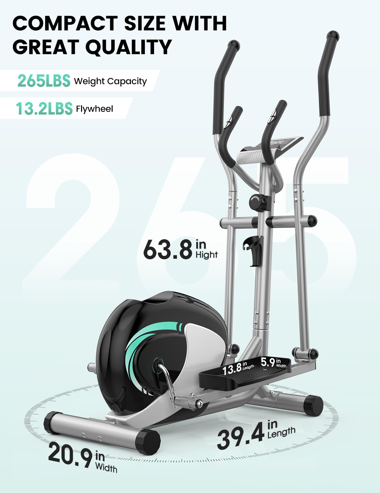 THERUN Magnetic Elliptical Machine for Home - Hyper-Quiet Compact Exercise Bike with 8-Level Resistance, 6KG Flywheel, Pulse Sensor & LCD Monitor - Perfect for Small Spaces, Home Gym & Cardio Workouts