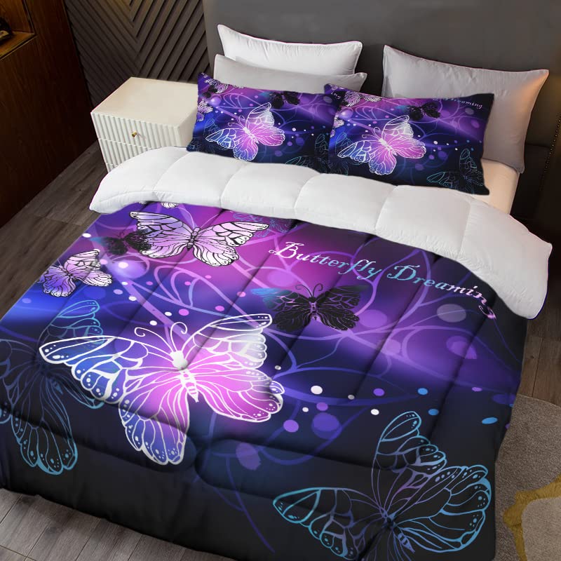 Sunnycitron 3D Purple Butterfly Twin Comforter Set - Soft Breathable Bedding for Girls & Women | Fade Resistant 3-Piece Set with Comforter & 2 Pillowcases | Perfect for Kids' Rooms, Teen Bedrooms & Dorm Decor