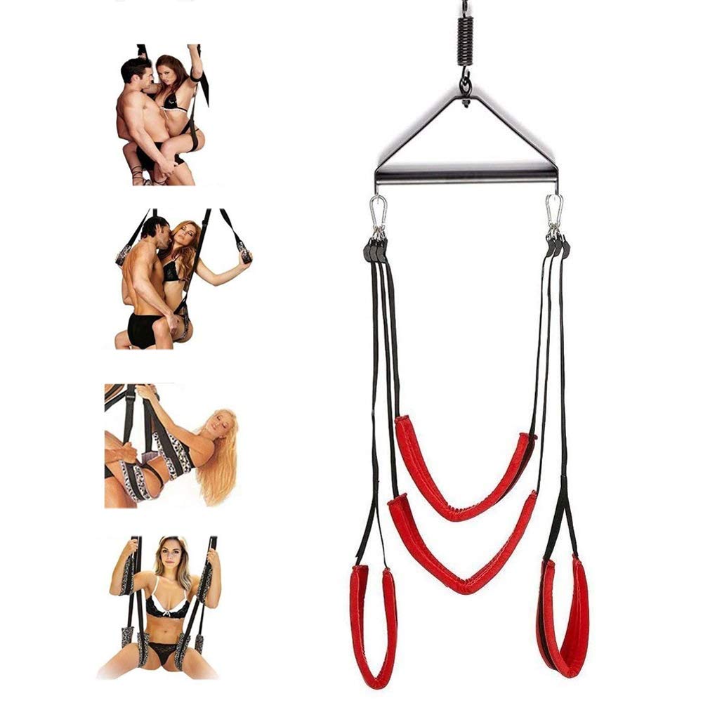 Premium BDSM Sex Swing for Couples - Heavy Duty Steel Triangle Frame, Adjustable Straps & 440lbs Capacity - Adult Bondage Restraint Toy for Spicy Bedroom Play (Red) - Perfect for Master/Slave Roleplay & Erotic Home Use