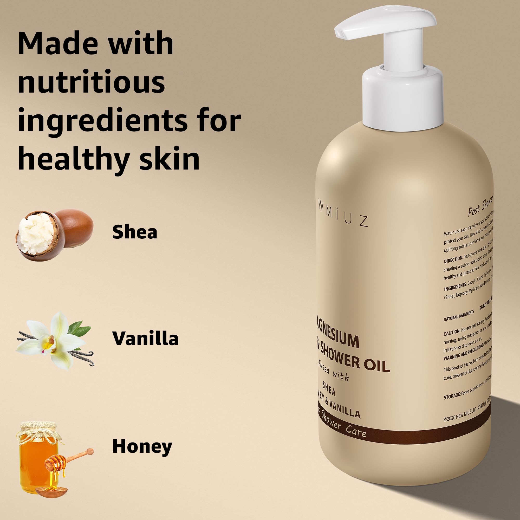 Magnesium InShower Body Conditioner - Soft Skin Moisturizer for Dry Skin with Shea, Honey & Vanilla - Post Shower Care for Body & Legs - Spa Bath Oil for Self Care & Relaxation - Perfect Gift for Dry Skin Relief After Workout or Before Bed