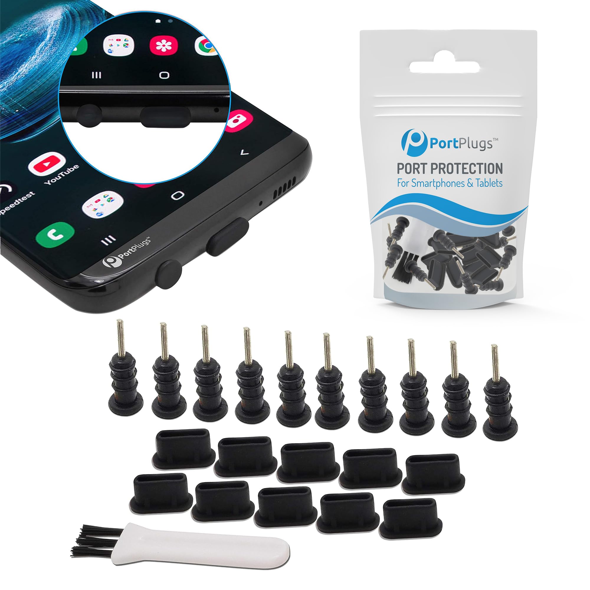 USB C Dust Plugs & Headphone Jack Protectors for iPhone 16/15, Samsung - with Cleaning Brush | Perfect for Travel & Daily Protection