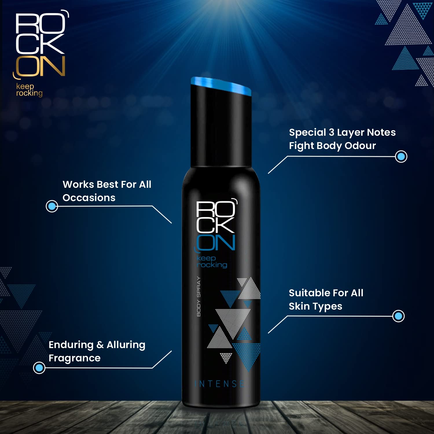 Rock On Intense Body Spray for Men & Women - Long Lasting Deodorant & Perfume Spray - Fresh Scent for Gym, Work & Daily Use - Unisex Fragrance