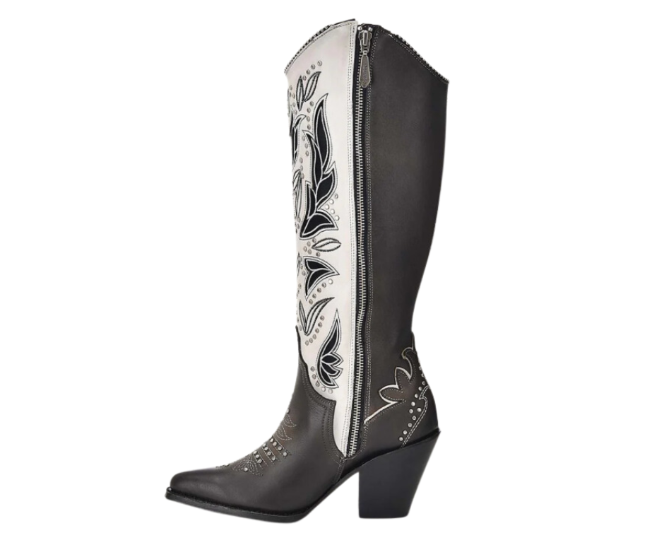 Women's Cuadra CU781 LD Tokio Grey Embroidered Cut-Out Studded Snip Toe Boots - Perfect for Western Fashion, Night Out & Country Concerts