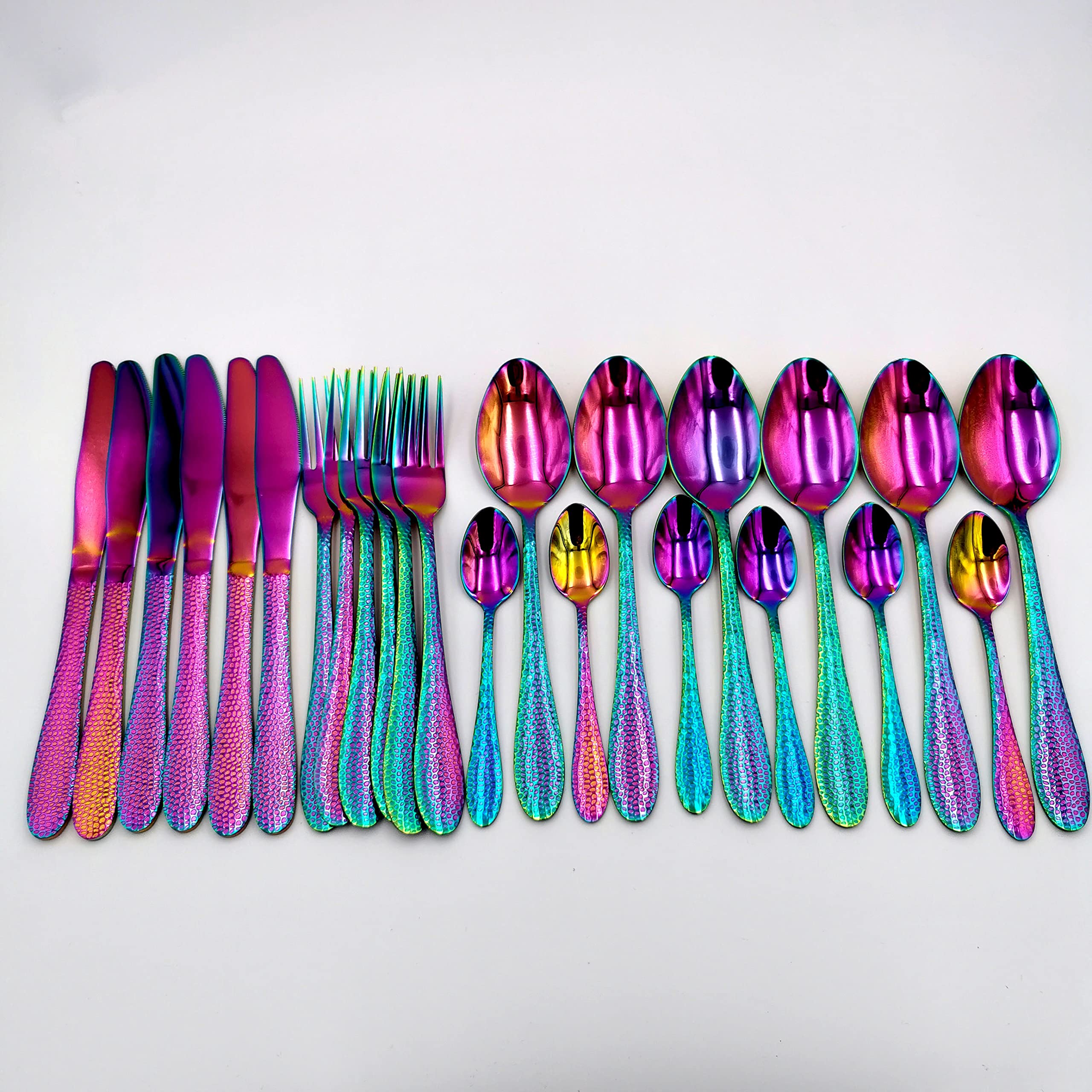 24-Piece Stainless Steel Flatware Set - 18/10 Non-Slip Matte Silverware Cutlery with Forks, Spoons & Knives - Rainbow Color Dinnerware for Holiday Gifts & Everyday Dining