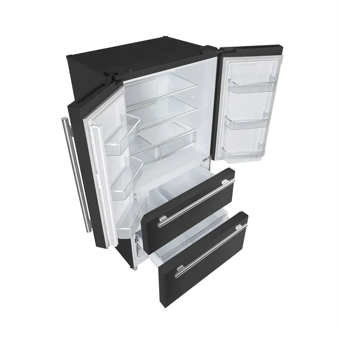 36 Inch Black FORNO Espresso Moena French Door Refrigerator - 19.2 Cu.ft Capacity, Energy Efficient FFRBI1820 36BLK Model - Perfect for Modern Kitchens, Entertaining & Large Family Storage