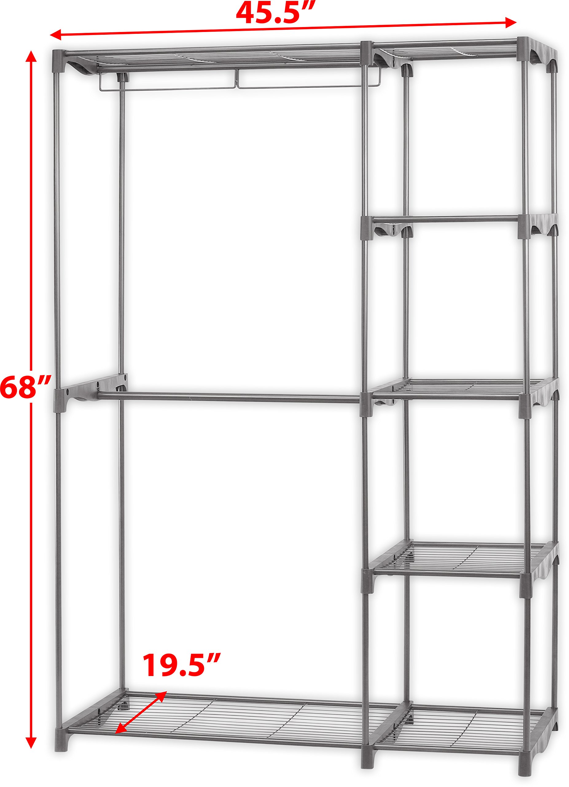 Freestanding Clothes Organizer with Cover - Grey Closet Storage for Bedroom, Closet & Laundry Room | Simple Houseware Garment Rack for Hanging Clothes, Jackets & Accessories