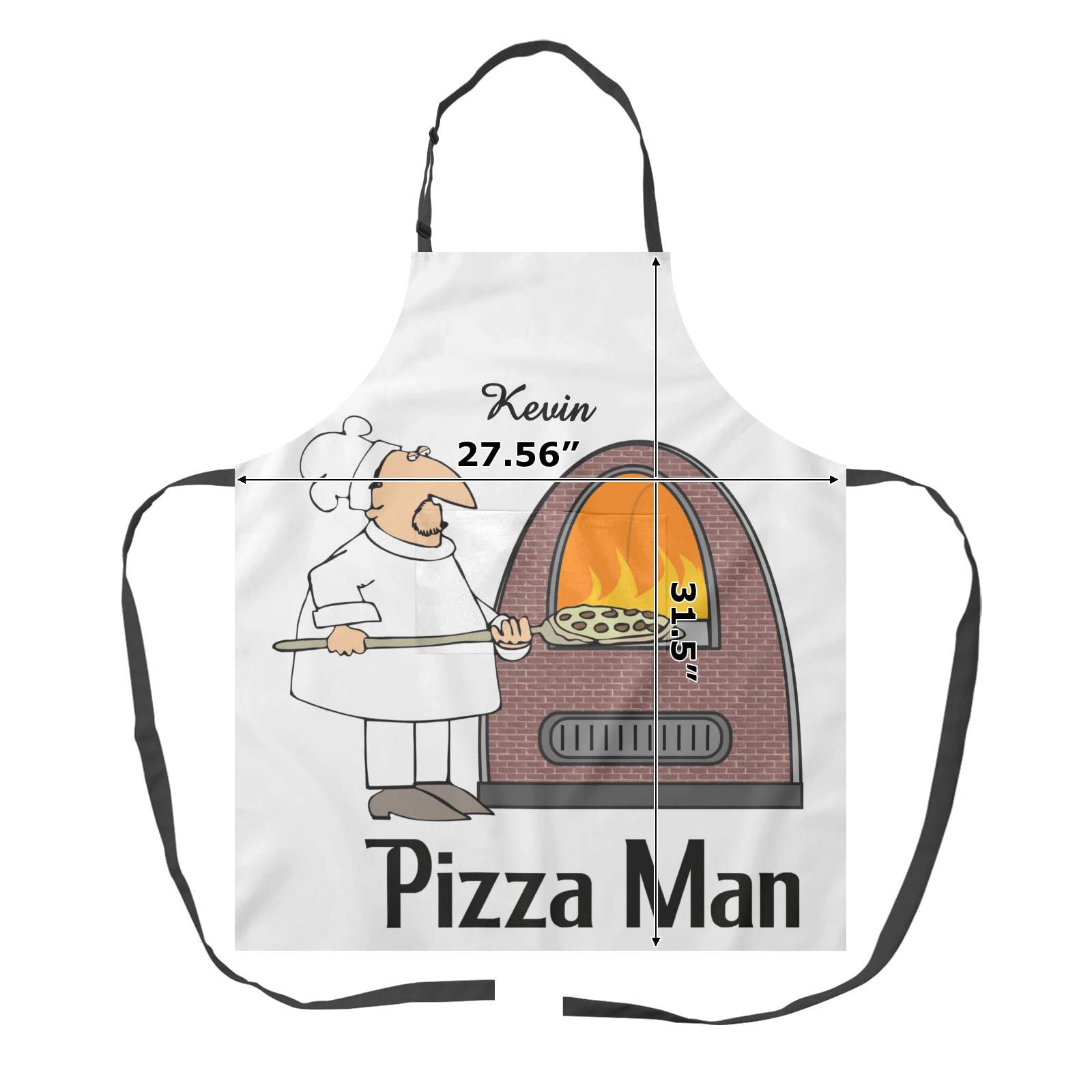 MakeUnique Personalized Pizza Chef Cartoon Apron for Women & Men - Kitchen Cooking Baking Housework Hairstylist Barber Chef Apron with Pockets (27.56x31.5 Inch) - Perfect for Home Cooking, BBQ Parties & Professional Kitchen Use