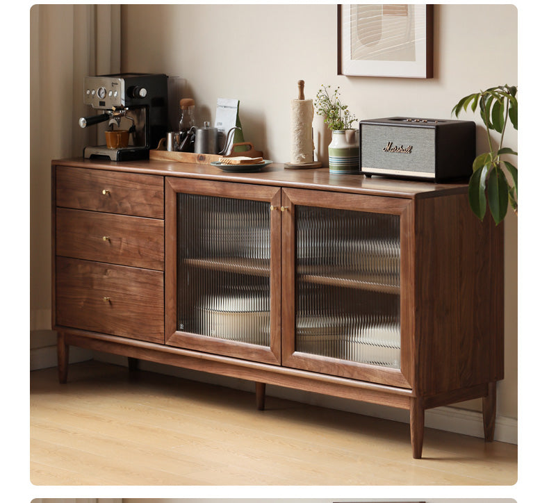 Solid Black Walnut Wood Sideboard Buffet Cabinet - Elegant Dining Room Storage for China, Linens & Entertaining Essentials